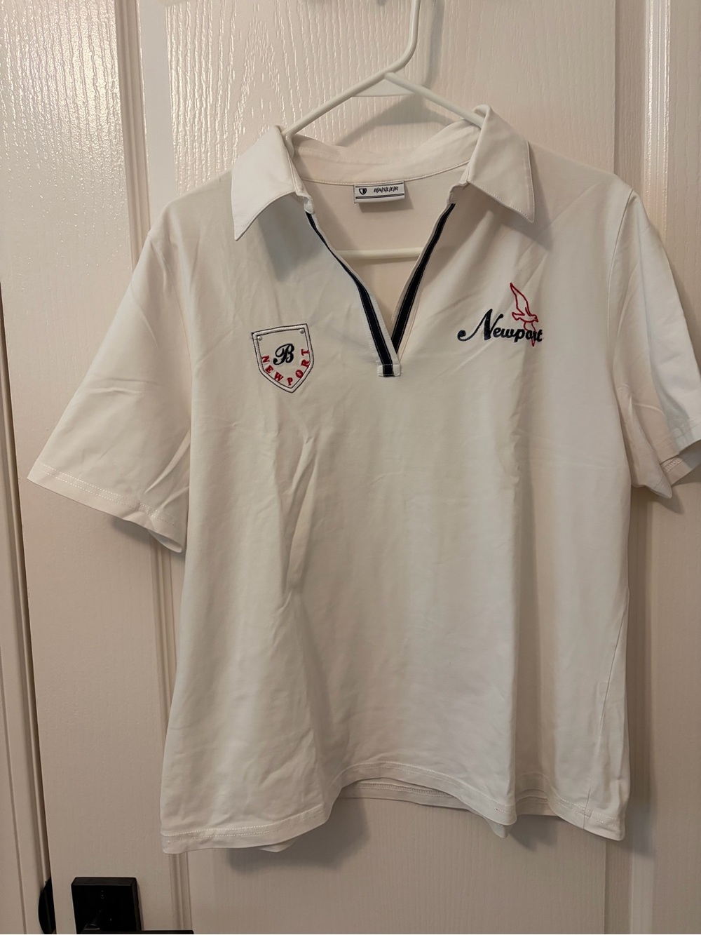 “Basler” Newport White Polo with Navy Contrast Trim and Red Accent